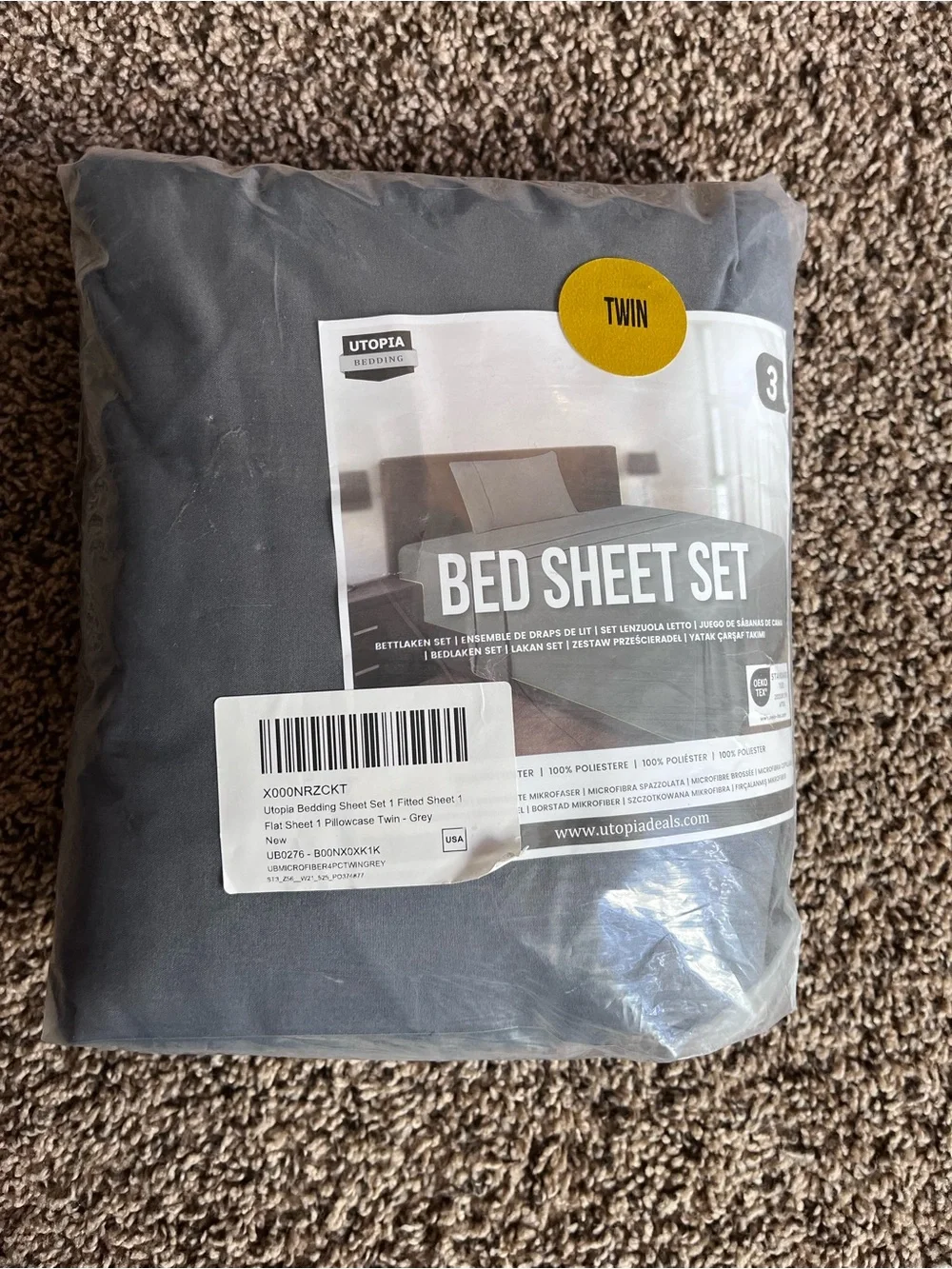 Twin Bed Sheet Set - Gray
